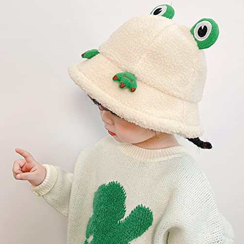 Mifulgoo Kids Winter Bucket Hats W/Chin Strap 3-7Yr Girls Boys Toddler Faux Fur Frog Cap (Beige) #TOP1