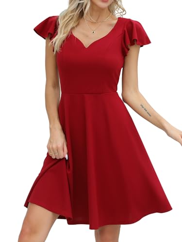 Missufe Minikleid Cocktailkleid Elegant Vintage Kleider Damen Kurz A-Linie Herzausschnitt Kleider (rot, gro&szlig;)