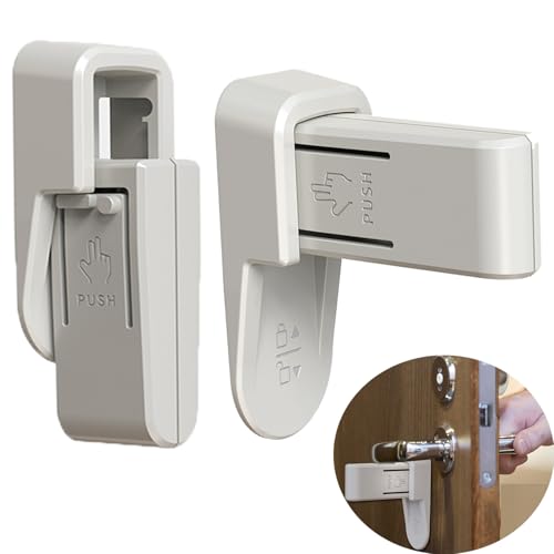 iLulala 2pcs Child Proof Door Lock Universal Door Handle Lock with 3M Adhesive No Drill Tool Needed Easy to Install Child Safety Locks for Doors Windows washrooms.