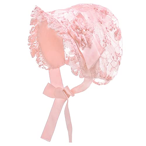 Hularka Baby Girl Embroidered Lace Adjustable Sun Hat Flower Bonnet Satin Strap Christening Party Hat for Birthday