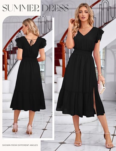 Image of GRACE KARIN 2026 Womens Summer Dresses V Neck Ruffle Sleeve Floral Boho Beach Dress A-Line Swing Midi Wedding Guest Sundress