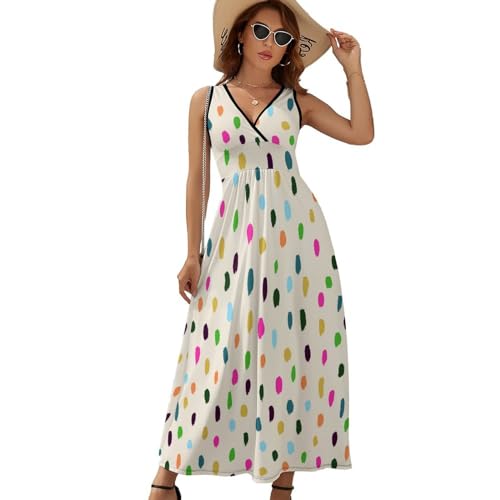 Robe maxi col V sans manches en textile fluide imprimé rétro