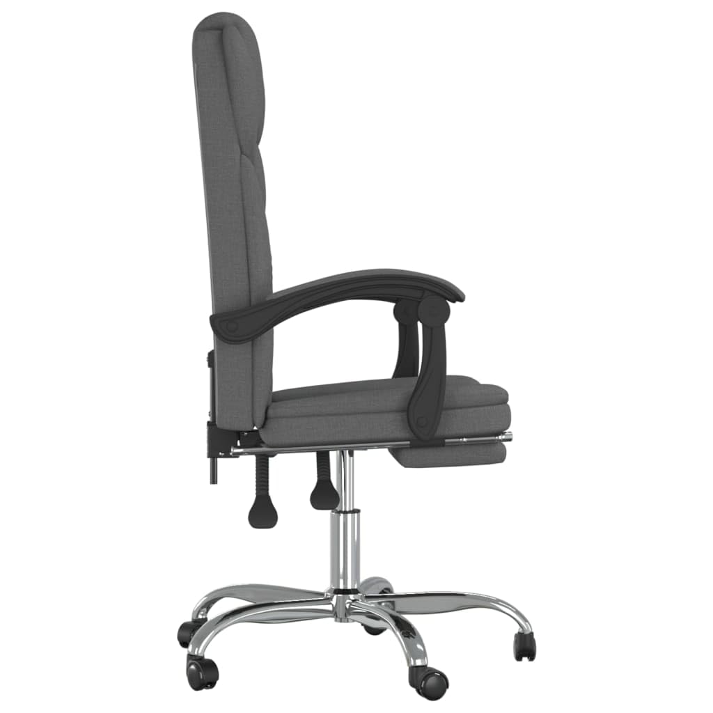 Silla de oficina con función reclinable, tela gris oscuro, respaldo y reposapiés ajustables, giratoria 360°, silla de escritorio transpirable con ruedas para ergonomía