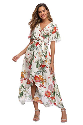 Image of VintageClothing Women's Wrap V Neck Floral Summer Dresses High Low Maxi Casual