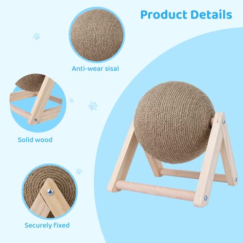 Battipaw Cat Scratcher Toy, Cat Scratching Ball Toy, Natural Sisal Scratcher Ball, Spinning Cat Ball Toy, Solid Wood Scratching Toy For Cats & Kittens, Indoor Interactive Pet Toy (Burlywood) #TOP2