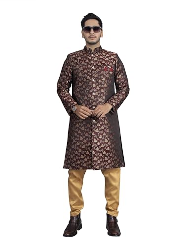 Veste sherwani jacquard lourd Amzira rouge coton de qualité supérieure L
