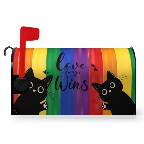 Dacawin Rainbow Gay Pride Magnetic Mailbox Covers Standard Size 21 x 18 Inch Black Cat Love Always Wins Mailbox Post Cover LGBTQ Letter Box Wraps Waterproof Garden Yard Home Decor for Outside