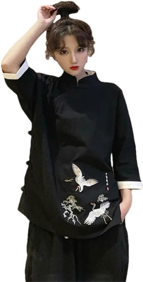 China Traditional Casual Loose Women Hanfu Tops Harajuku Vintage Chinese Style Embroidery Cotton Linen Tang Suit