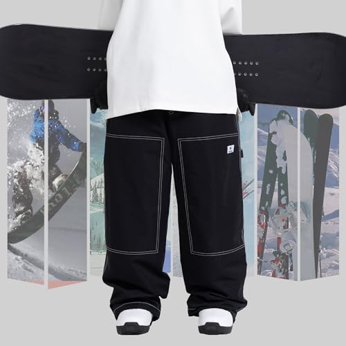 SNOWVERB Pantalones vaqueros de snowboard impermeables para mujer y hombre, ajuste holgado, aislados, resistentes al viento, para esquí, esquí, snowboard (S, negro) - imagen 6