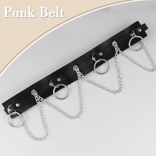 Punk Leather Belt, Gothic Chain Belt for Women, Punk Rock Waist Belts for Jeans Pants3