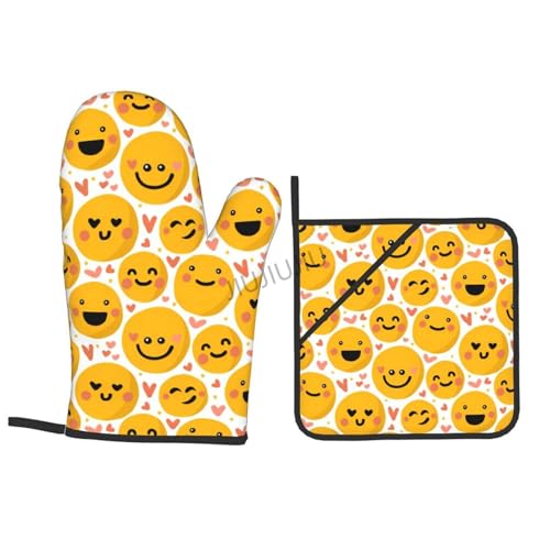 Resistant Non-Slip Potholders Oven Gloves and Pad Emoticon Patterns Oven Mitts and Pot Holders Set for Baking Cooking BBQ - immagine 6