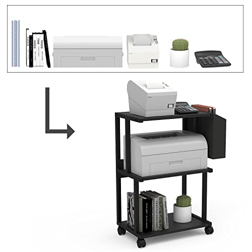 Ostreeful 3 Tier Printer Stand Printer Mobile Wooden Printer Shelf Table Organizer For Home Office Kitchen (Black) #TOP7