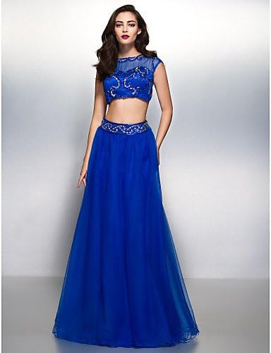 Serata Formale Vestito - Spezzato / Retro Dell'Abito Decorato Linea-A  Stondata Lungo Tulle Con Con Applique / Perline , Us 4 / Uk 8 / Eu 34 :  Amazon.it: Abbigliamento