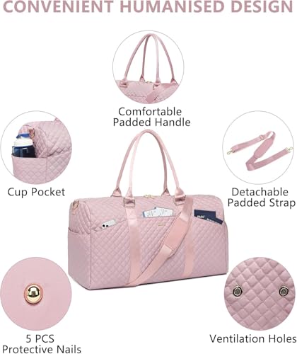 Image of Women Weekender Travel Duffle Bag: Travel Duffel Overnight Bags with Shoe Compartment Large Carry on Tote with Toiletry Bag Weekend Traveling Yoga Gym Hospital Bag for Women with Wet Pocket Pink
