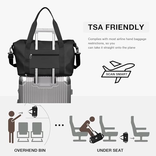 Women Travel Duffle Bag Sport Gym Tote Bag for Women Weekender Carry on Bags Beach Overnight Luggage Bag Waterproof Expandable Lightweight Version,H1- Black image 8