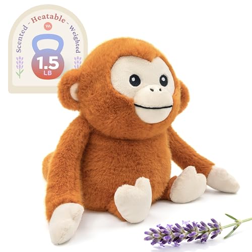 IKASA Microwavable Monkey Stuffed Animal, Heating Pad for Comfort and Warmth, Heatable and Coolable 1.5lbs Weighted Lavender Scent Plush Toy, Gift for Kids Boys Girls Adults