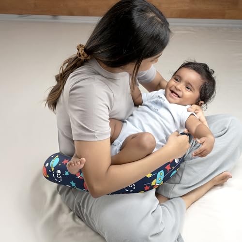 Image of Wakefit Nursing Pillow with Cape for Breastfeeding & Baby Care | 5 in 1 Feeding Pillow with 100% Cotton Removable Cover | Super Soft & Machine Washable | Spaceship