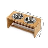 lionto erhöhter Hundenapf aus robustem & pflegeleichtem Bambus, 44x20x19 cm, doppelter Futternapf für Hunde & Katzen, 2 Edelstahlnäpfe Ø 14 cm & je 550 ml Fassungsvermögen, rutschfest & gelenkschonend