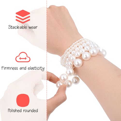 Molain 5 Pcs Pearl Bracelets for Women Stretch Strand Bracelets Pearl Bracelets Bridal Wedding Elastic Bracelets Stackable Faux Pearl Bracelets for Lady Party Jewelry Pearl Beaded Bracelets2