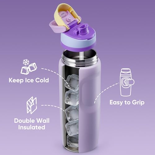 Image of Fijinhom 24 oz Insulated Water Bottle,Stainless Steel Sports Water Bottle with Straw, Double Wall Vacuum Leak Proof, Cold for 24 Hours, BPA Free for Travel, Sport, Outdoor, Purple
