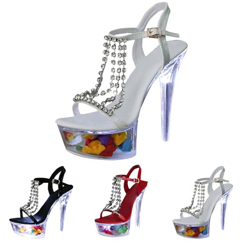 Women's Light Up High Heel Sandals with Rinestones, Sexy Gladiator Platform Sandals, Crystal Open Toe Strappy Pumps Shoes for Party Event Night Dress Rose Pumps Shiny Your Party
