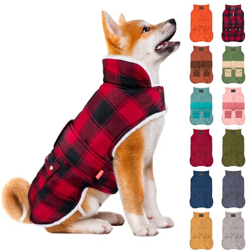 KYEESE Dog Coat Waterproof Dogs Jacket with Fleece Lined Soft Pet Sweater for Cold Weather Windproof Dog Coats for Small Dogs Thick Pets Clothes with Pocket Warm Pet Winter Puffer Coat with Leash Hole