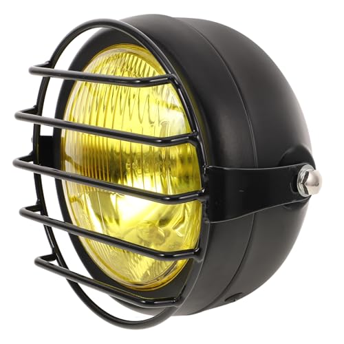 Phare de moto vintage noir rond ifundom avec protection en maille