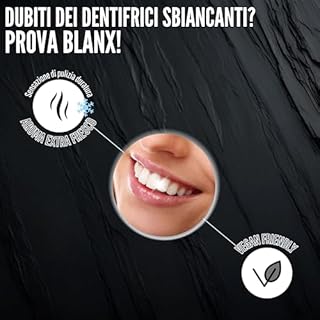 BlanX, Dentifricio Black Volcano, Dentifricio Sbiancante Extra White, Fino a 3 Gradi di Bianco in Più, Con Licheni Islandici, Cenere e Lava Vulcanica 100% Naturali, Aroma Extra Fresco, 75ml
