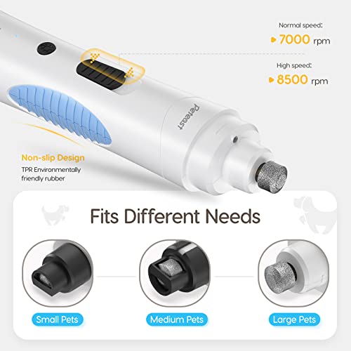 Peteast Dog Nail Grinder, Upgraded LED Lighting 2-Speed Nail Clippers USB Powerful Electric Nail Trimmer Paws Grooming Trimming for S/M/L Dogs Pets
