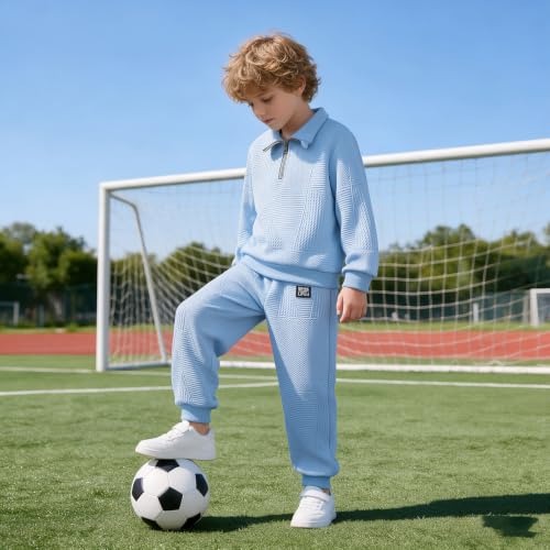 SOFIPURE Boys Outfit Set Quarter Zip Long-Sleeve Top & Pants, 9-10 Years - image 3
