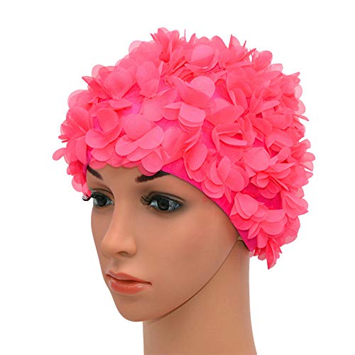 Medifier, cuffia da donna stile rétro con petali, motivo floreale, da piscina, Rose Red