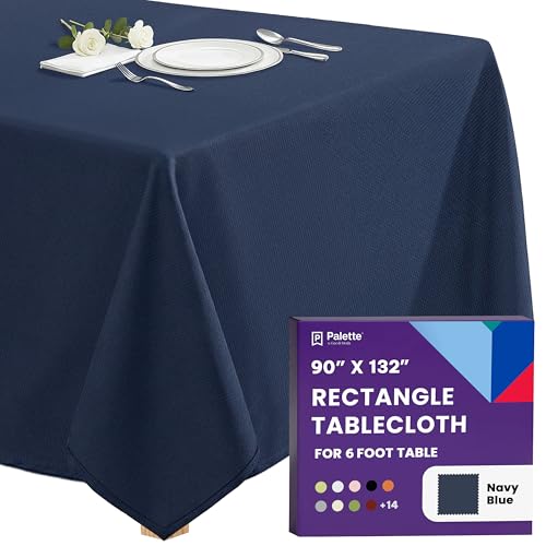 Image of Gee Di Moda Rectangle Tablecloth - 90 x 132 Inch Navy Blue Table Cloth for 6 Foot Tables with Floor-Length Drop - Heavy Duty Washable Fabric for Holiday Party, Dinner, Weddings & Baby Shower