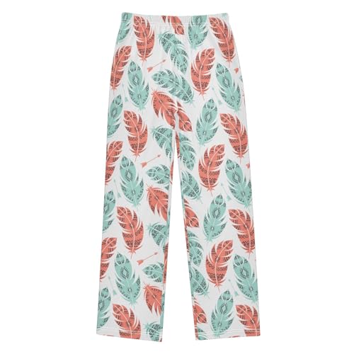 ZZXXB Ethnic Feather Boys Long Pants Soft Trousers Elastic Waist Kids Lounge Bottoms with Pockets S-XL