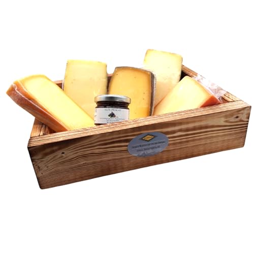 BAVAREGOLA Südtiroler Käse Geschenkekiste - Präsentkorb gefüllt mit 5 Käsevariationen & Feigensenf - Genuss Geschenk für Männer & Frauen