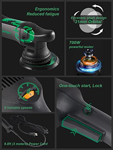 Exzenter Poliermaschine,700W Auto Poliermaschine BATOCA,Orbital Poliermaschine 21mm,6 Variable Geschwindigkeit,Auto Poliermaschine Set,Schleifer,Polierer(1000-3800 min-1Drehzahl,150mm Scheiben-ø) – Bild 3