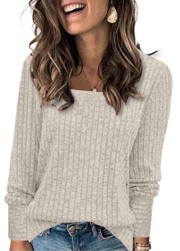 JomeDesign Sweaters for Women Long Sleeve Shirts Square Neck Sweatshirts Lightweight Loose Casual Fashion Tops