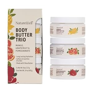 NATURE WELL Shea Body Butter Variety Pack, Includes Grapefruit, Mango, & Pomegranate, Provides Ultimate Nourishment & Hydration, 3 Pack (8 Ounces Each)