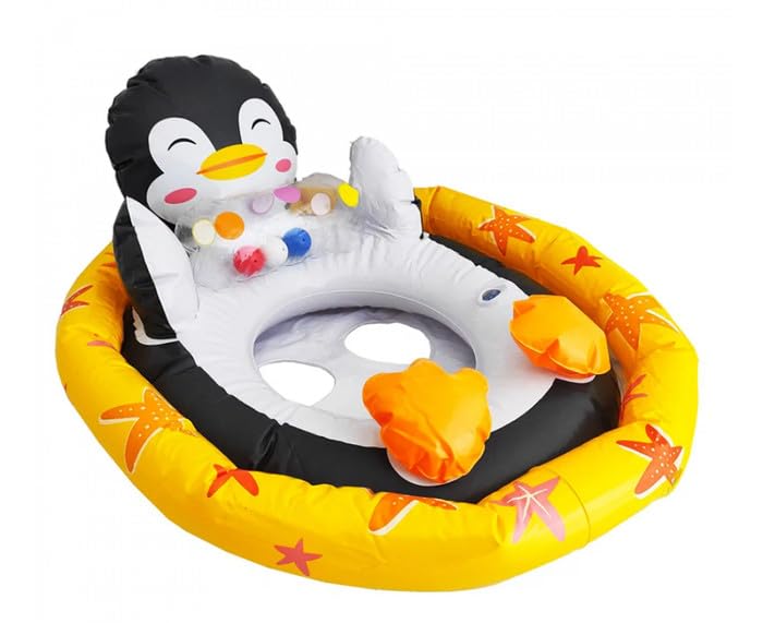 SLYTEK Duck Shape See Me Sit Pool Float Inflatable Kiddie Swim Water Ring Tube Boat for Kids (3-4 Years, 28"X23")