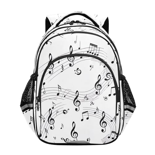 RPLIFE Mochila negra con notas musicales para niños de 8 a 14 años, mochila para niños de primaria