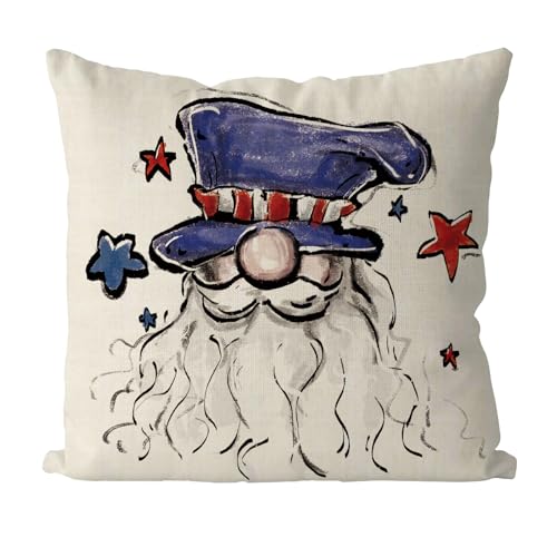 QIONG MENG 4th of July Pillow Covers 18x18 Inch American Gnome Stars Patriotic Pillowcase Independence Memorial Day Cushion Case for Home Sofa Farmhouse Decorations
