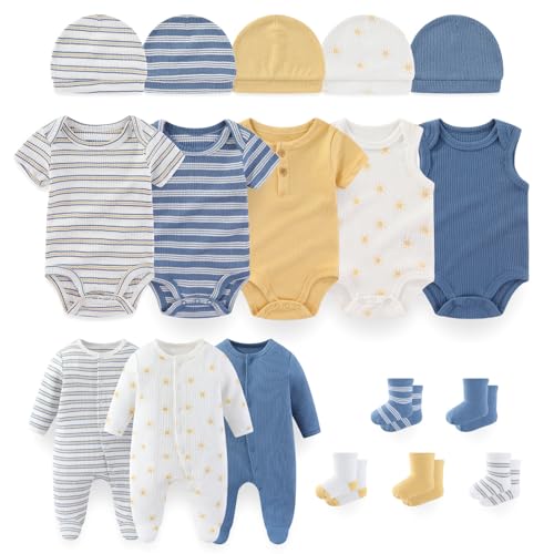 Image of falianni Baby Boy Girl Layette Set 18 Piece Infant Essentials Must Haves Clothes 0-9 Month Rompers+Bodysuits+Hats+Socks