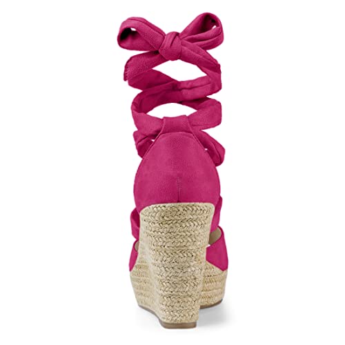 Sandales compensées anti-douleur à lacets pour marcher stable en rose - 4