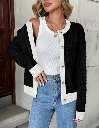 Image of Zeagoo Women's 2026 Cardigan Sweaters Button Down Crew Neck Open Front Long Sleeve Knit Cropped Jackets