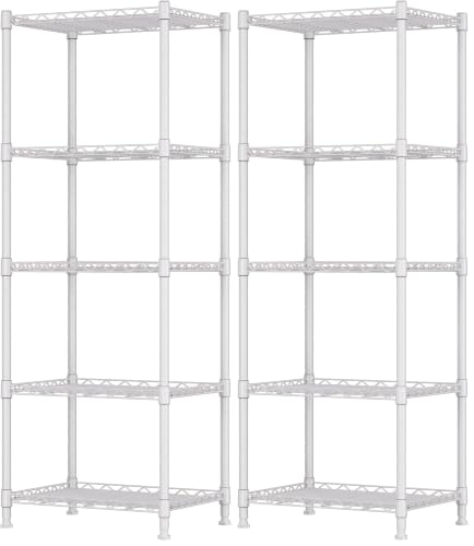 Image of REGILLER 5-Wire Shelving Metal Storage Rack Adjustable Shelves,Standing Storage Shelf Units for Laundry Bathroom Kitchen Pantry Closet(White,11.8 inch D x 16.6 inch W x 53.5 inch H) (Pack of 2)