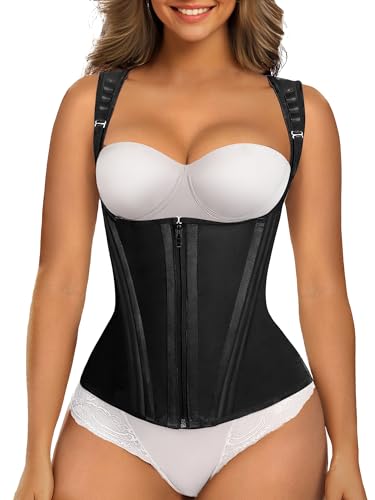 SHAPERX Waist Trainer Corset for Women Tummy Control Sport Girdle Hourglass Waist Cincher Body Shaper with Steel Boned SZ7293-Black-XS