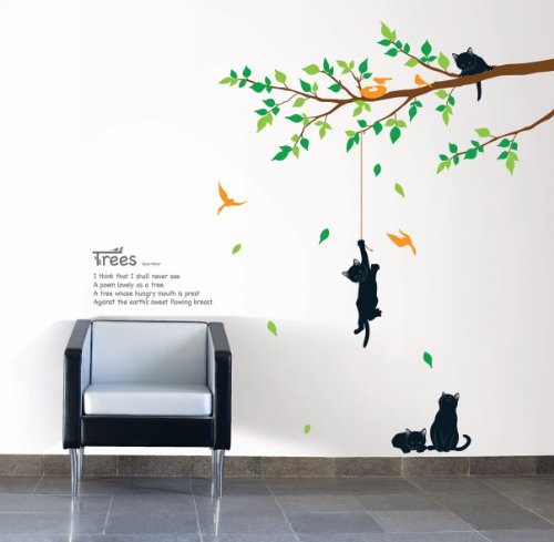 Ambiance-Sticker Sticker Mural Sticker arbre et chats AMB-0104 Multicolore 50 x 70 cm Cover