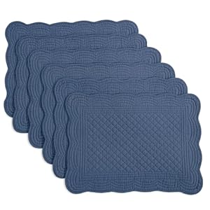 HOMBYS Quilted Placemats Set of 6 Washable-13×18 inches Rectangular Placemats for Kitchen Table-100% Cotton Fabric Rectangular Table Mats, (Sapphire Blue)