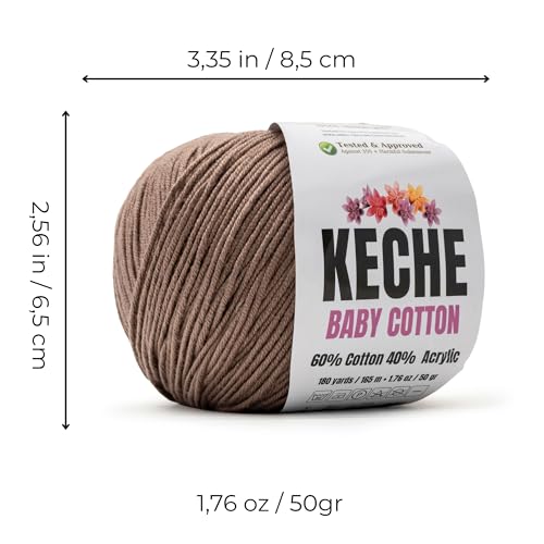 Image of Keche Baby Cotton, 60% Cotton 40% Acrylic Yarn, Soft Cotton Yarn for Crochet and Knitting, Amigurumi Yarn 1 Skein /Ball 1.76 Oz (50g) / 180 Yrds (165m) - Mink