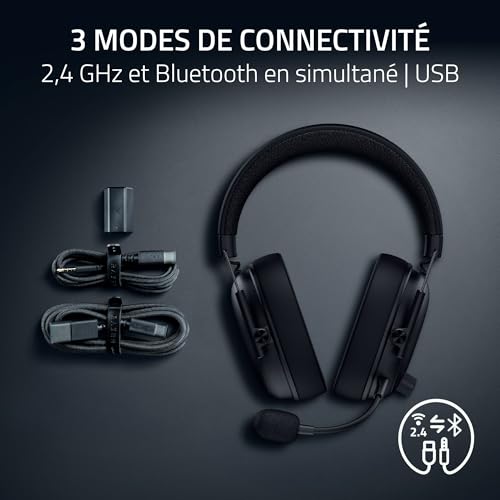 Razer BlackShark V3 Casque sans Fil pour ’Esport Haut parleurs en de 50mm Micro HyperClear Amovible THX Spatial Audio Wireless 2 4Ghz & Bluetooth Profils FPS PCMac | - vue 8