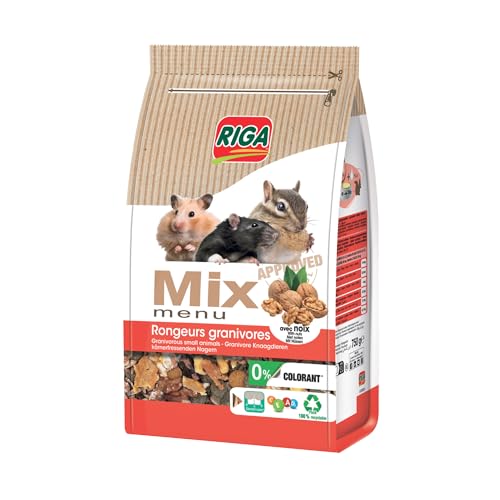 Riga - Menu Mix pour Rongeurs Granivores - Hamster, Rats, Ecureuils, Souris, Gerbilles - Aux Noix - Riche en Vitamines Et Minéraux - sans Colorant - Sain Et Équilibré - 750G